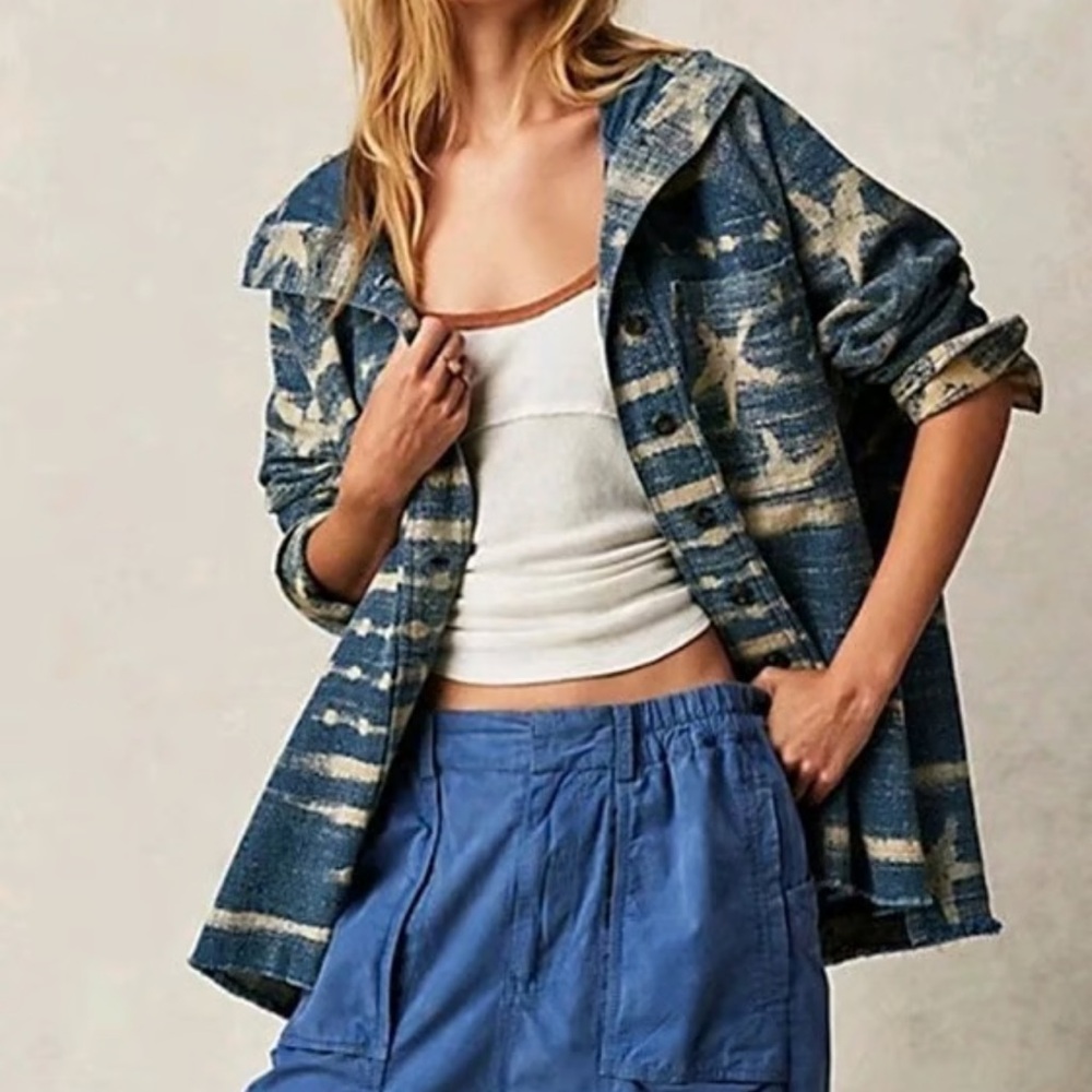 Free People Indigo Star Utility Jacket w/ hood